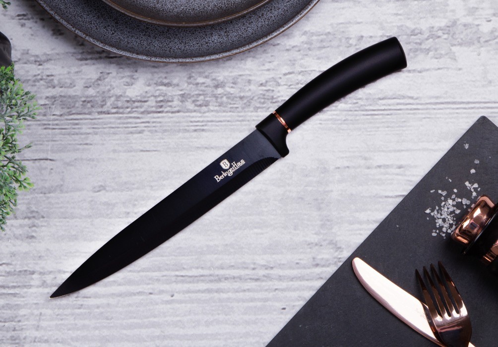 BERLINGERHAUS Sada nožů s nepřilnavým povrchem + prkénko 6 ks Black Rose Collection