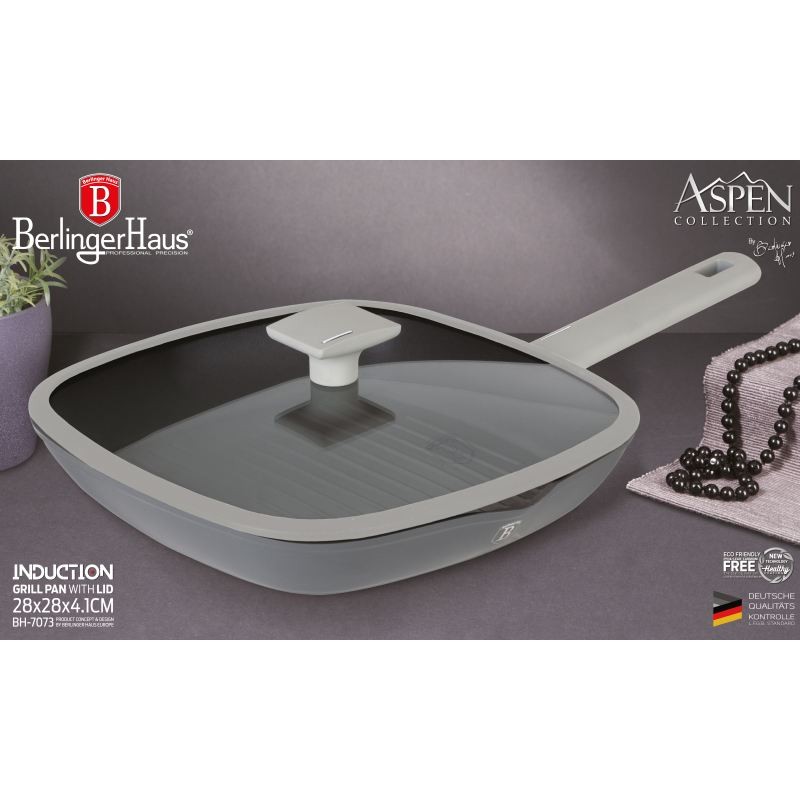 BERLINGERHAUS Pánev grilovací s poklicí s titanovým povrchem 28 cm Aspen Collection