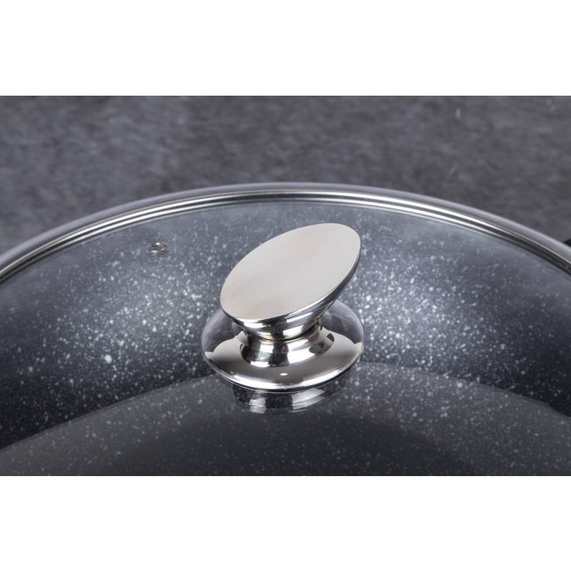 BERLINGERHAUS Wok pánev s poklicí s mramorovým povrchem 30 cm Shiny Black Edition