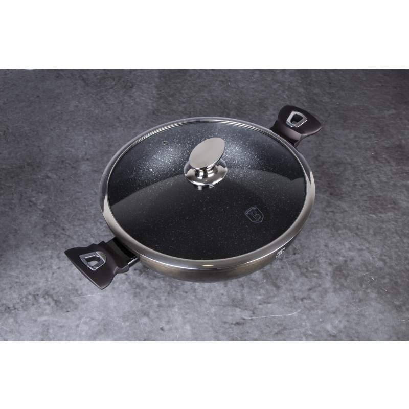 BERLINGERHAUS Wok pánev s poklicí s mramorovým povrchem 30 cm Shiny Black Edition