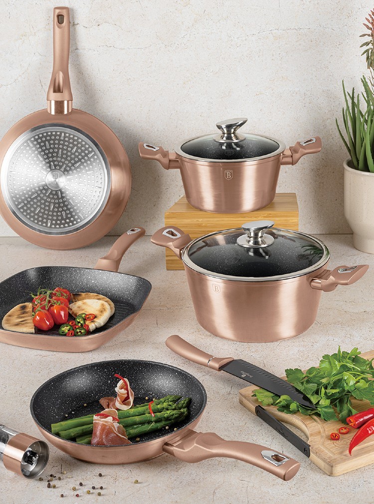 BERLINGERHAUS Sada nádobí s mramorovým povrchem 10 ks Rosegold Metallic Line