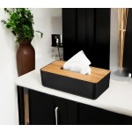 Box na kapesníky s bambusovým víkem 26 x 13 cm černá