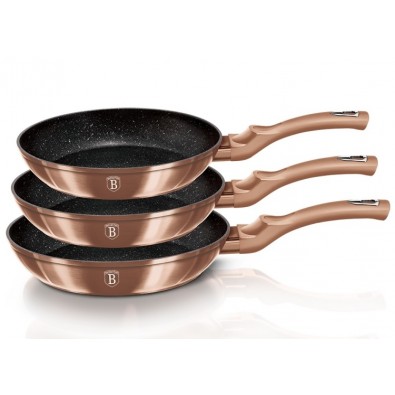 BERLINGERHAUS Pánev s mramorovým povrchem sada 3 ks Rosegold Metallic Line