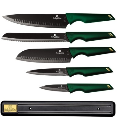 BERLINGERHAUS Sada nožů s nepřilnavým povrchem 6 ks Emerald Collection s magnetickým držákem