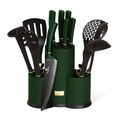 BERLINGERHAUS Sada nožů a kuchyňského náčiní ve stojanu 12 ks Emerald Collection