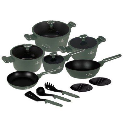 Sada nádobí s titanovým povrchem 15 ks Matte Green Collection