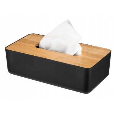 Box na kapesníky s bambusovým víkem 26 x 13 cm černá
