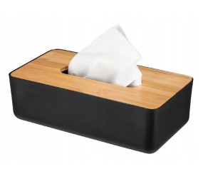 Box na kapesníky s bambusovým víkem 26 x 13 cm černá